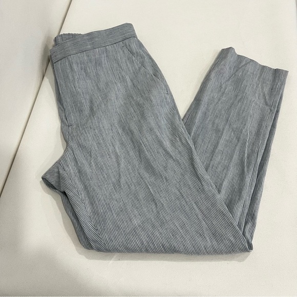 Express Linen Blend Elastic Back Pants Flat Front Blue/White Stripes Sz. 32 X 30 - Picture 2 of 7